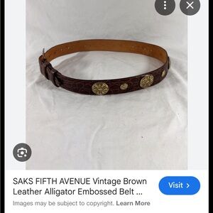 Saks Fifth Avenue Brown Leather Belt with Gold Button Accent
